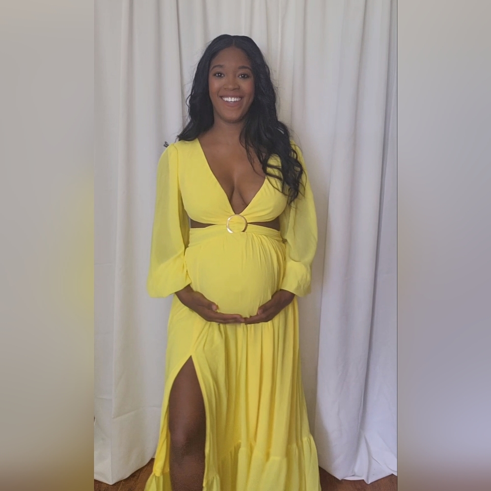 Yellow floor length maternity dress